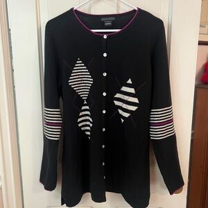 Lauren Hansen Black Cashmere Cardigan with Pink Trim
